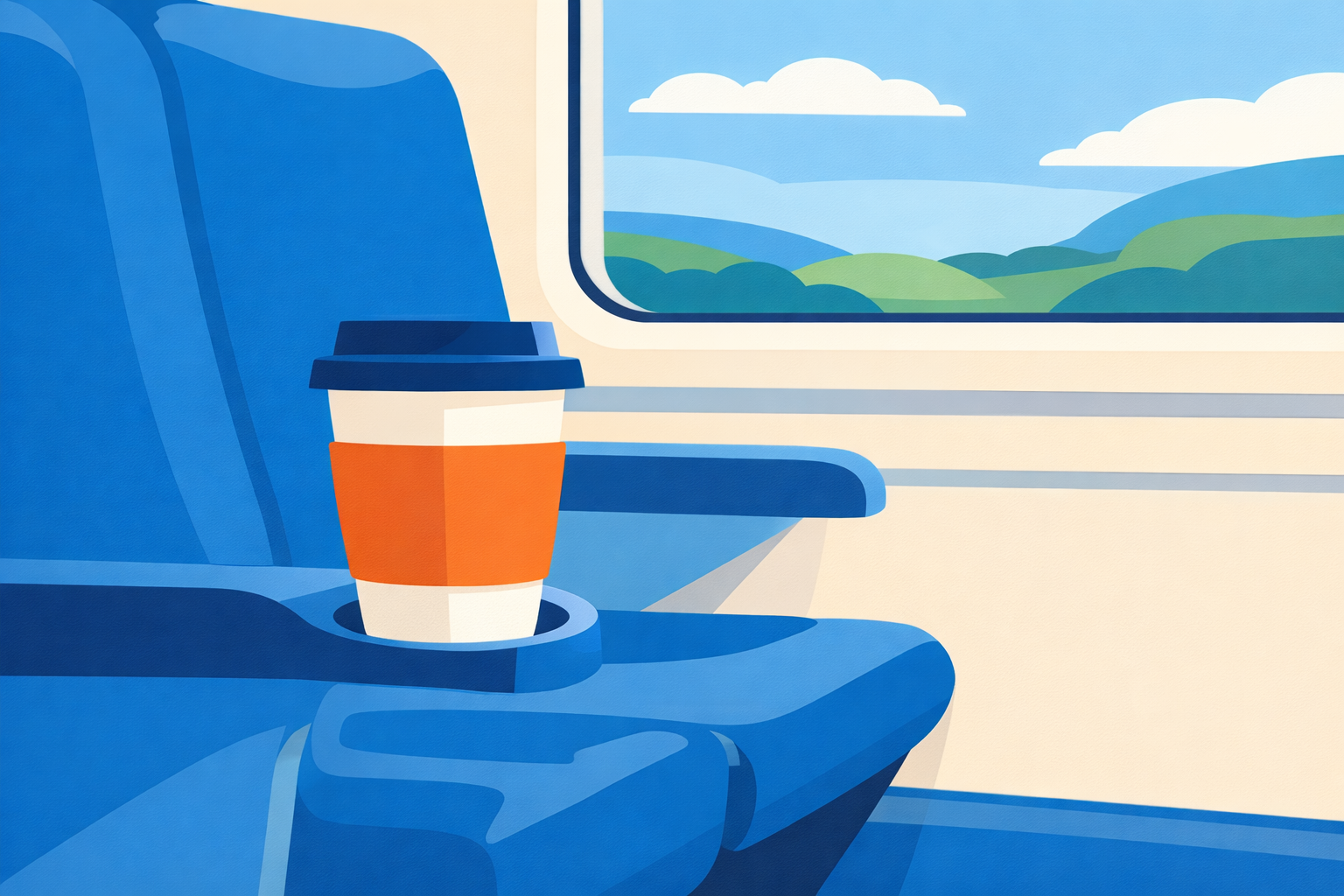 Coffee cup left beside a train seat