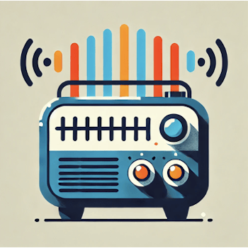 Illustration of a radio set broadcasting sound waves