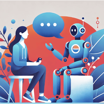 Illustration of a person in conversation with a robot
